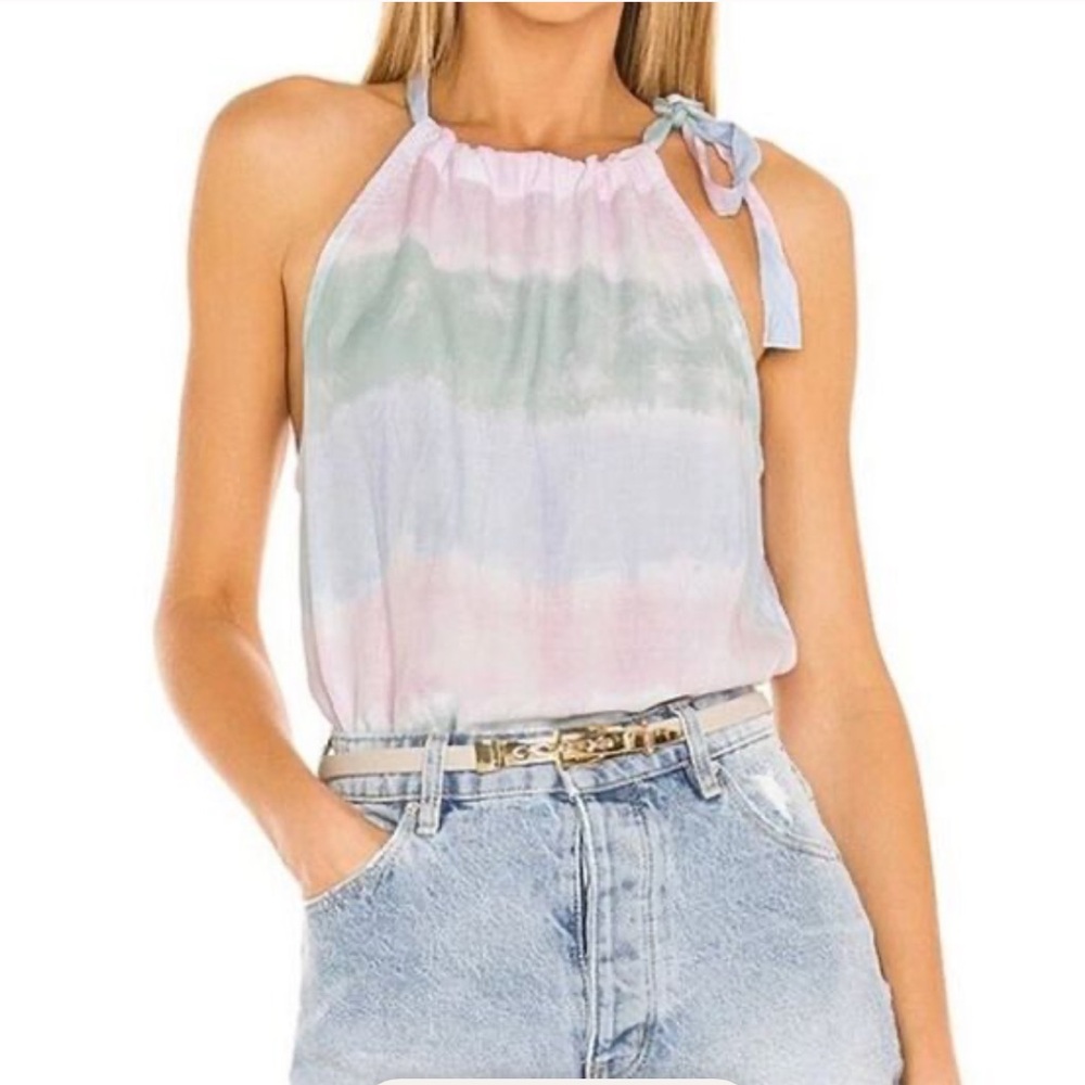 ANTHROPOLOGIE CLOTH & STONE TIE NECK HALTER TOP IN TIE DYE STRIPES ✨